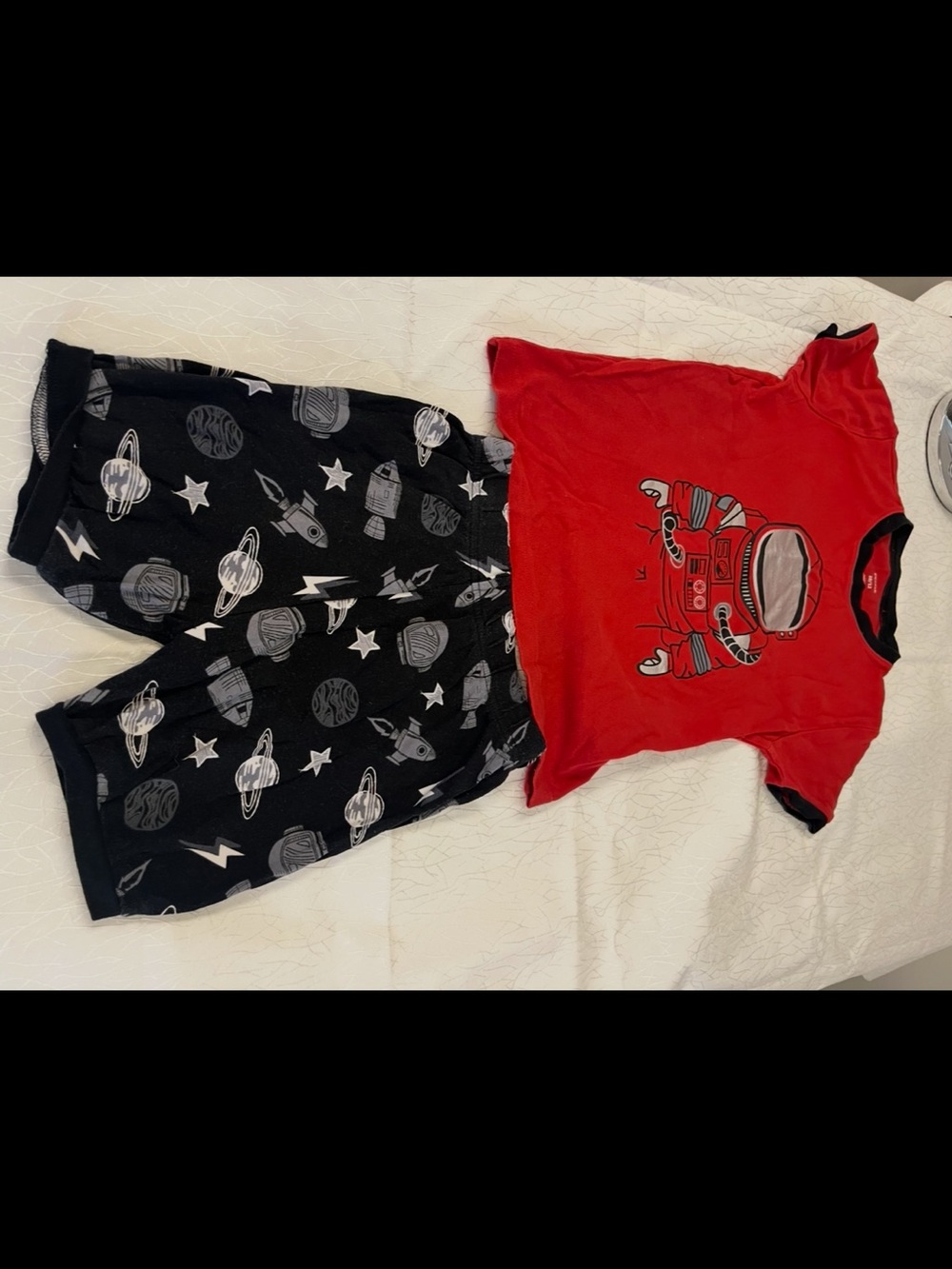 Boys Red Astronaut Tee and Black Space-Print Pajama Set and crocodile set pyjama